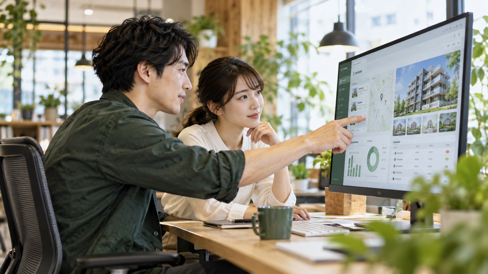 不動産業務のシステム設計に取り組む開発者
